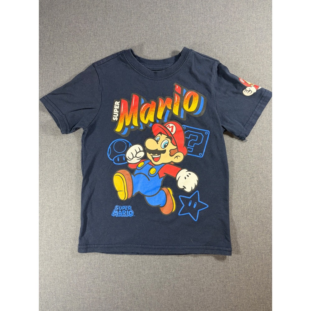 Nintendo Super Mario Kids Navy Blue Graphic T-Shirt Size 7 Short Sleeve Tee